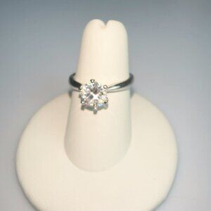 Moissanite Solitaire Engagement Ring Silver Band Size 6 With GRA Certification